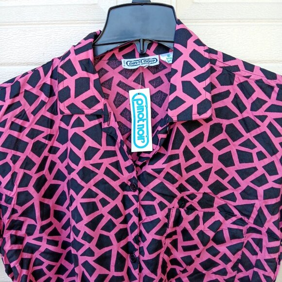 VTG 80s 90s Pinot Noir Pink Black Geometric Blouse Top NWT SZ Small Knot RADICAL - Picture 1 of 10